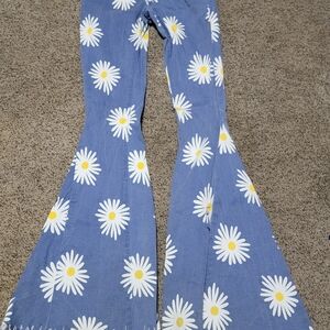 Altar'd State Blue Flare Jeans with Daisy Print